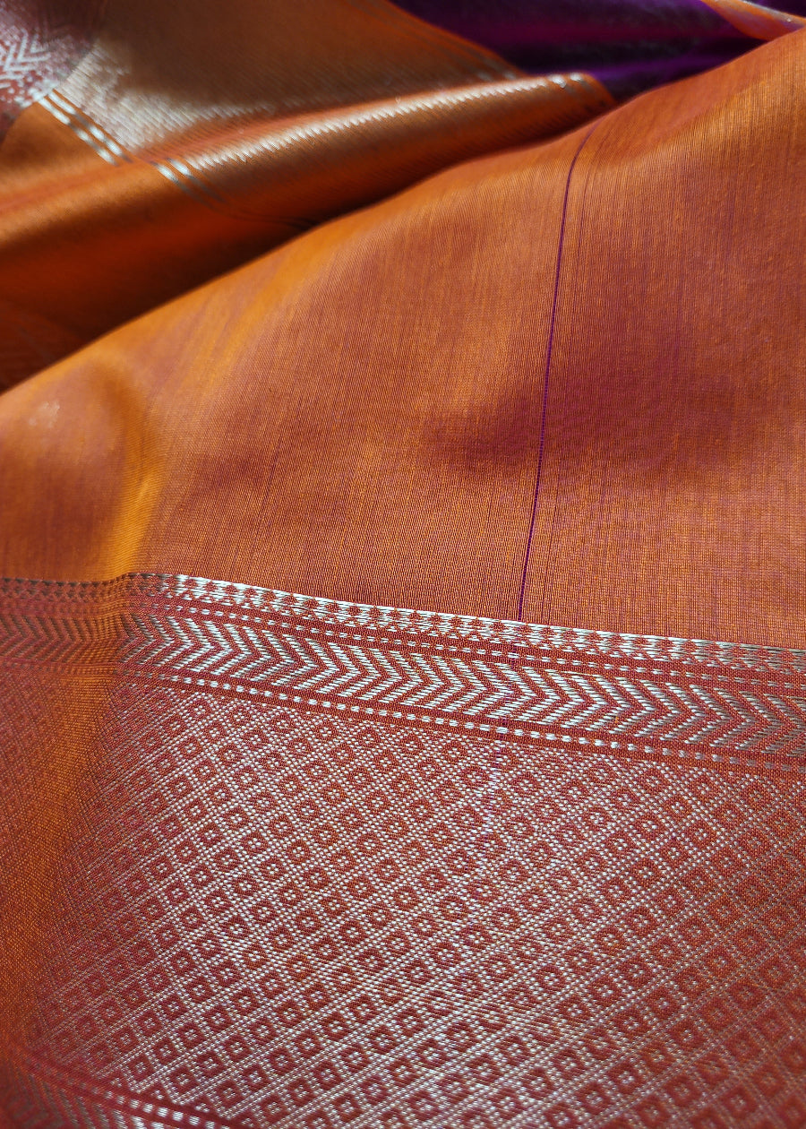 Wine  And Orange Colour Pure Maheshwari Silk Cotton Saree-MP