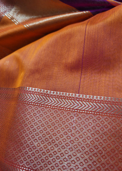 Wine  And Orange Colour Pure Maheshwari Silk Cotton Saree-MP