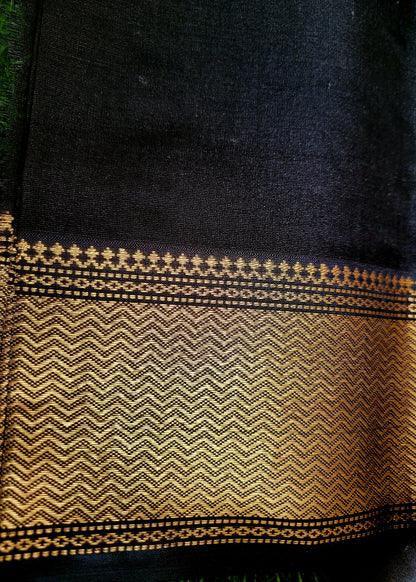 Jet Black Pure Maheshwari Silk Cotton Saree- MP