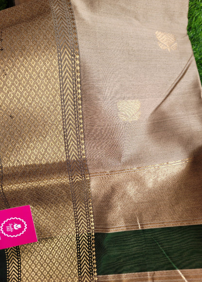 Bottle Green And Beige Pure Maheshwari Silk Cotton Saree- MP