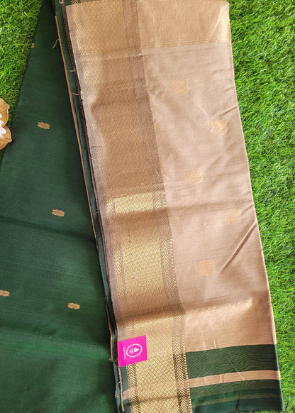 Bottle Green And Beige Pure Maheshwari Silk Cotton Saree- MP