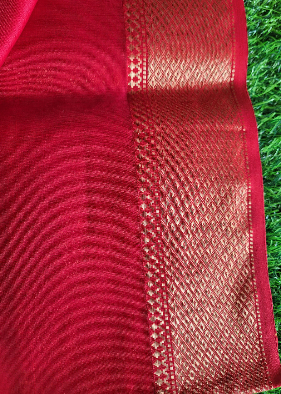 Pinkish Red Pure Maheswari Silk Cotton Saree- MP