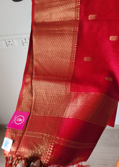 Pinkish Red Pure Maheswari Silk Cotton Saree- MP