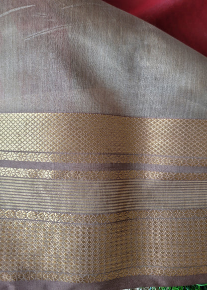 Blood Red And Beige Pure Maheshwari Silk Cotton Saree- MP