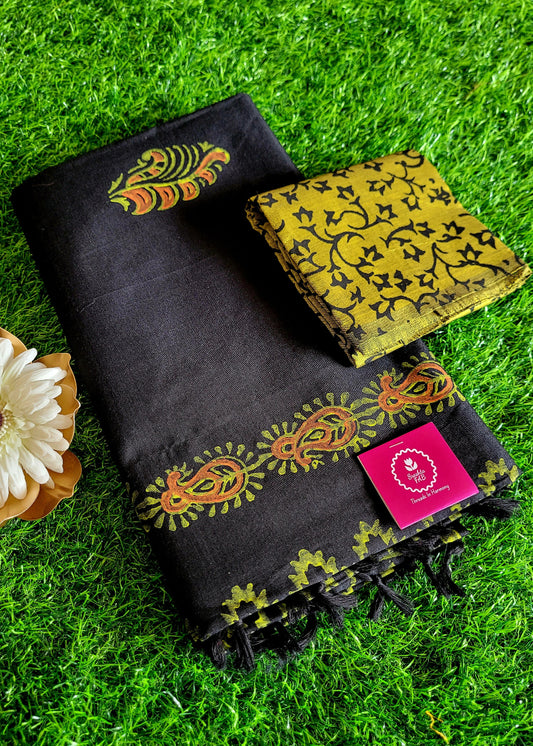 Printed Soft Blended Cotton Saree-Casual