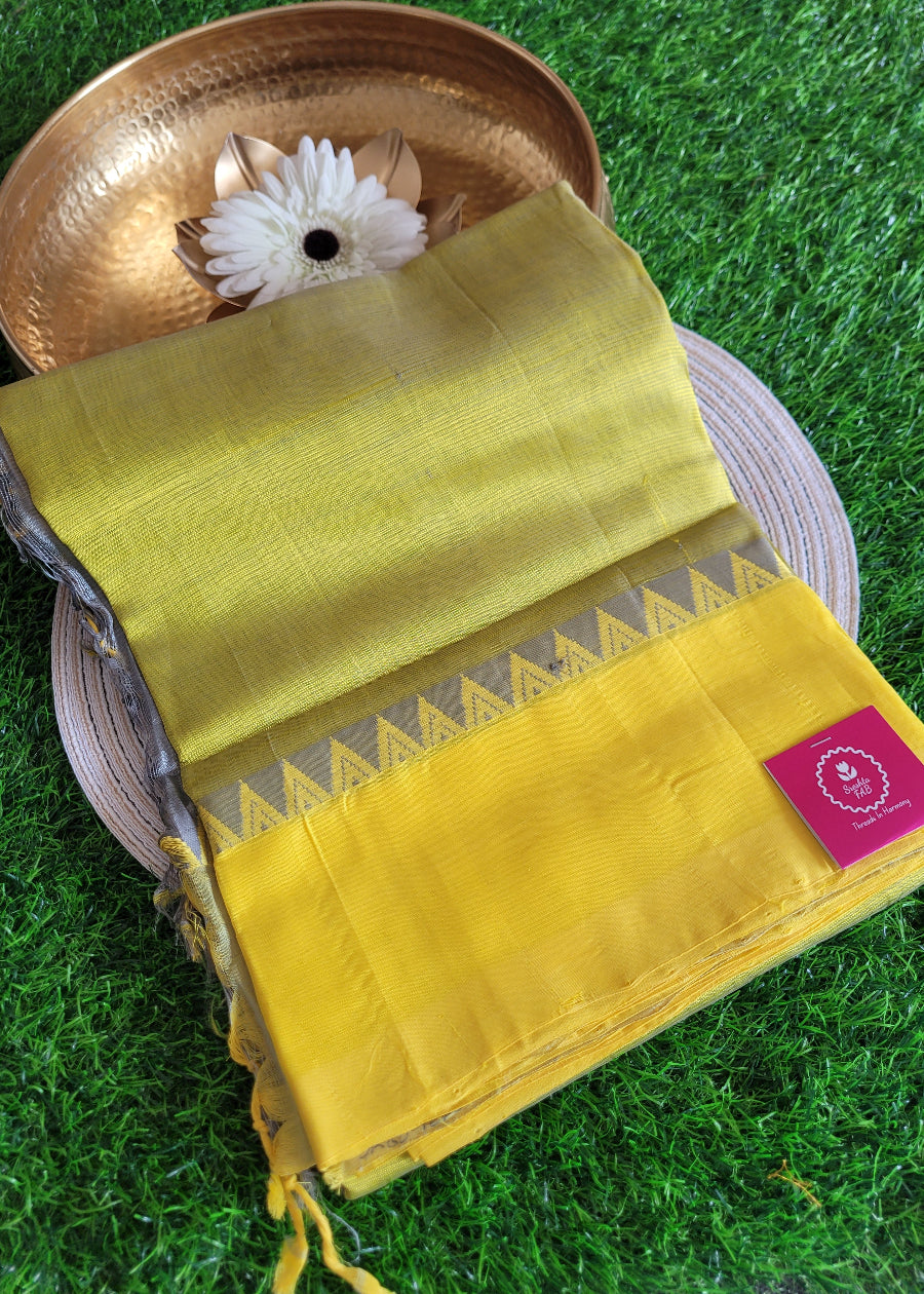 Lemon Green And Yellow Dual Toned Mangalgiri Silk Saree- Andhra