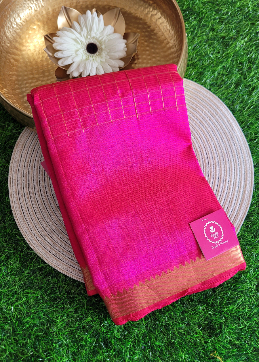 Checks Design Rani Pink Mangalgiri Silk Saree- Andhra