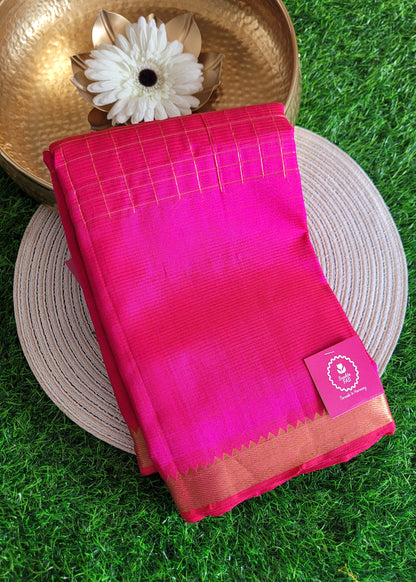Checks Design Rani Pink Mangalgiri Silk Saree- Andhra