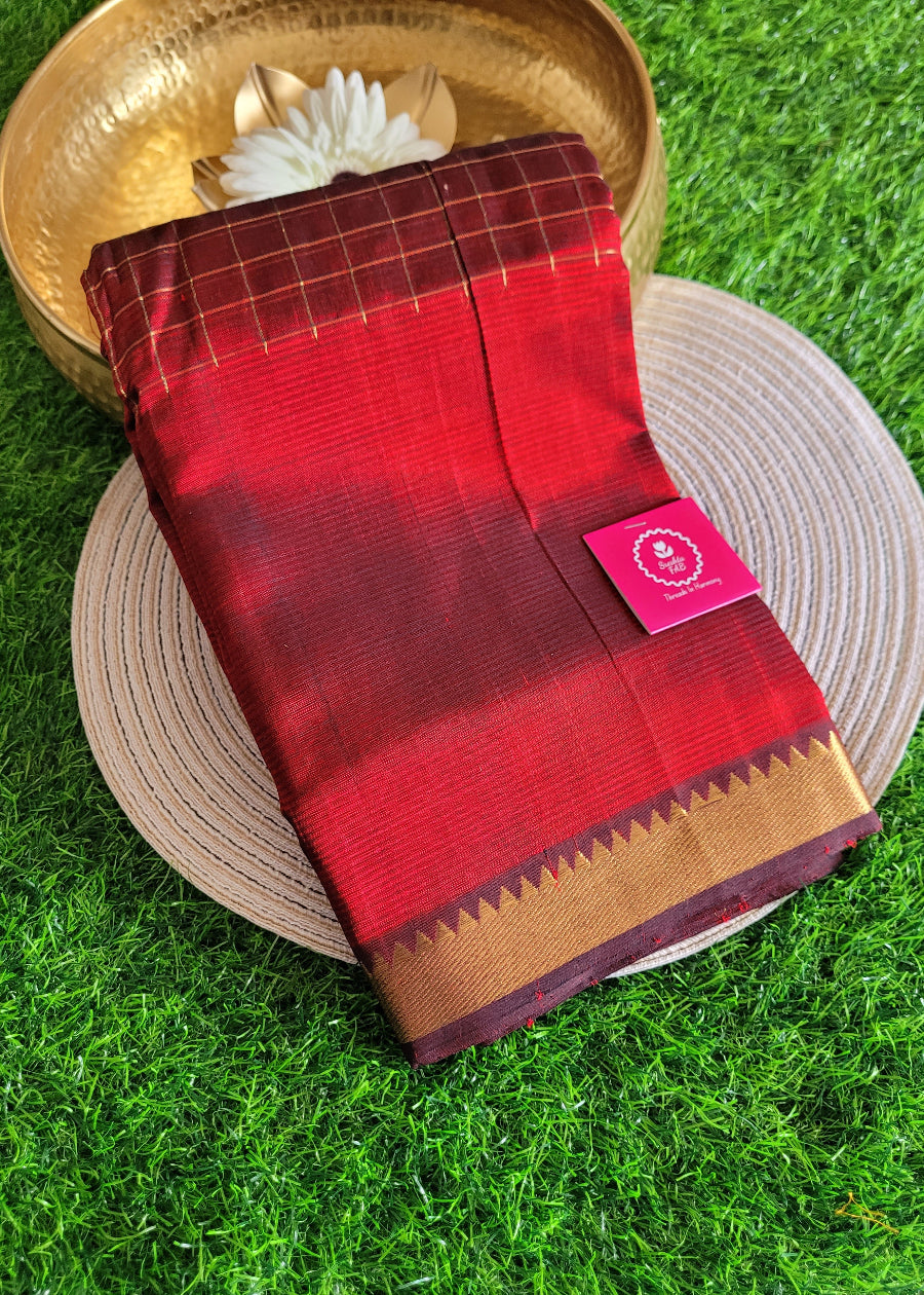 Checks Design Maroon Mangalgiri Silk Saree- Andhra