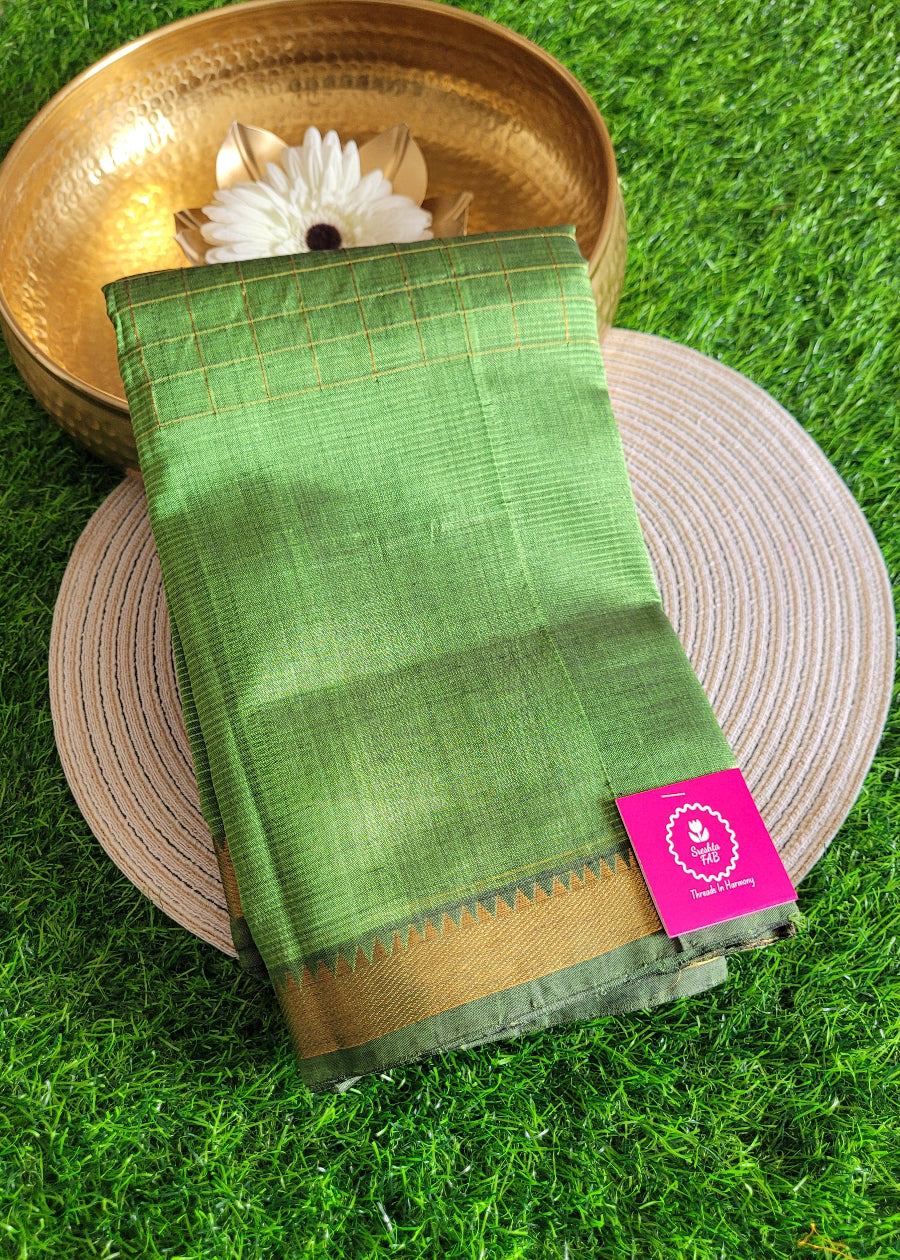 Checks Design Light Green Mangalgiri Silk Saree- Andhra