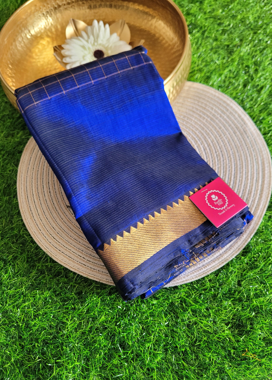 Checks Design Royal Blue Mangalgiri Silk Saree- Andhra