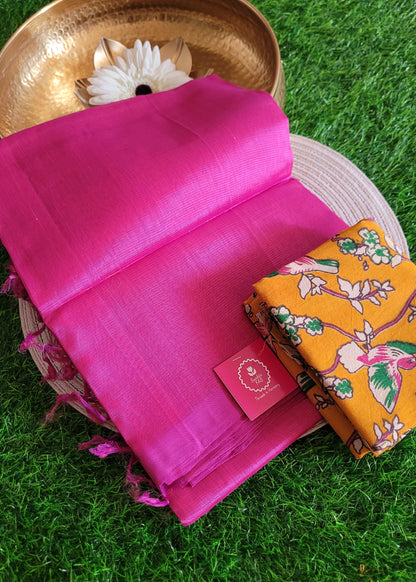 Plain Mangalgiri Silk Saree In Dark Pink-Andhra