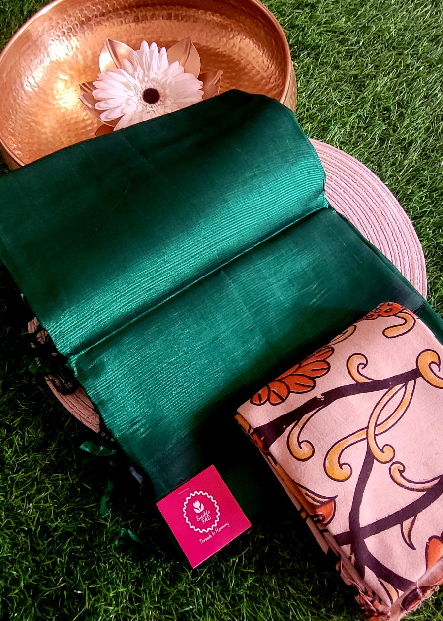 Plain Mangalgiri Silk Saree In Bottle Green- Andhra