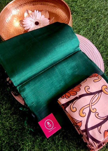 Plain Mangalgiri Silk Saree In Bottle Green- Andhra