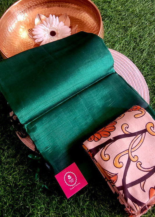 Plain Mangalgiri Silk Saree In Bottle Green- Andhra