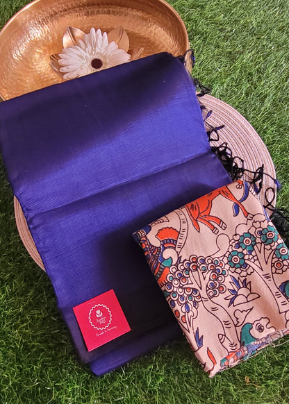 Plain Mangalgiri Silk In Dark Blue-Andhra