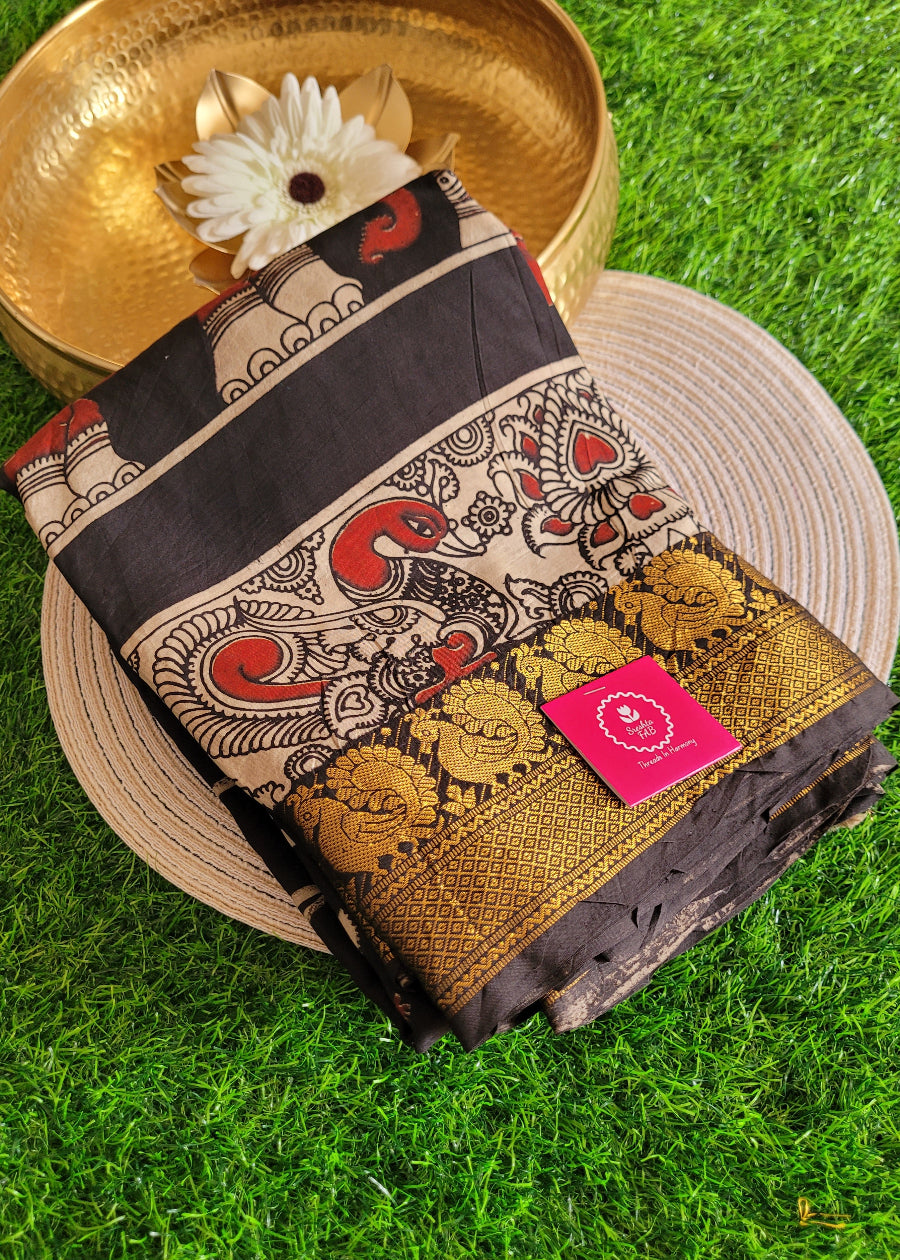 Mangalgiri Silk Cotton In Black and Red- Andhra