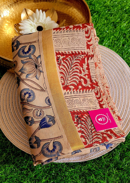 Kalamkari Block Printed Chennuri Silk Saree-Andhra