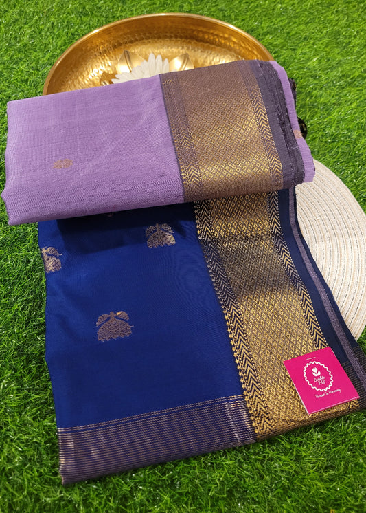 Light Violet And Royal Blue Maheshwari Silk Cotton Saree- MP