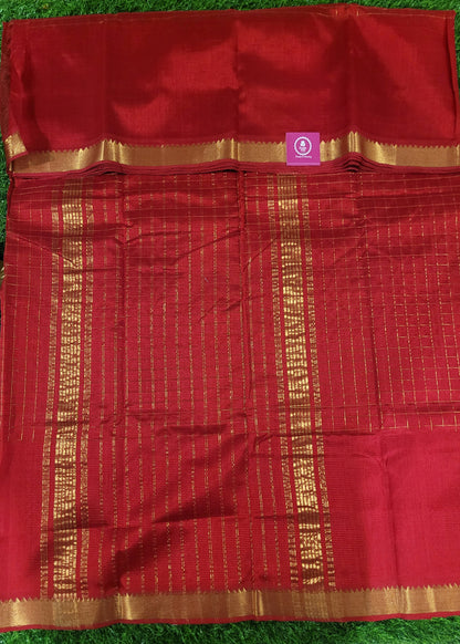 Checks Design Mangalgiri Silk Saree In  Chilli Red- Andhra