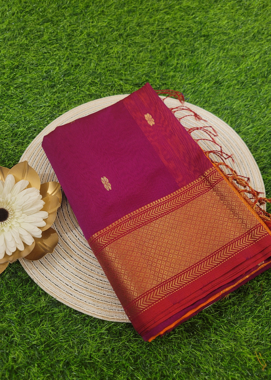Wine  And Orange Colour Pure Maheshwari Silk Cotton Saree-MP