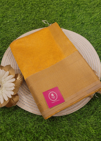 Golden Yellow Pure Maheshwari Tissue Silk  Saree- MP