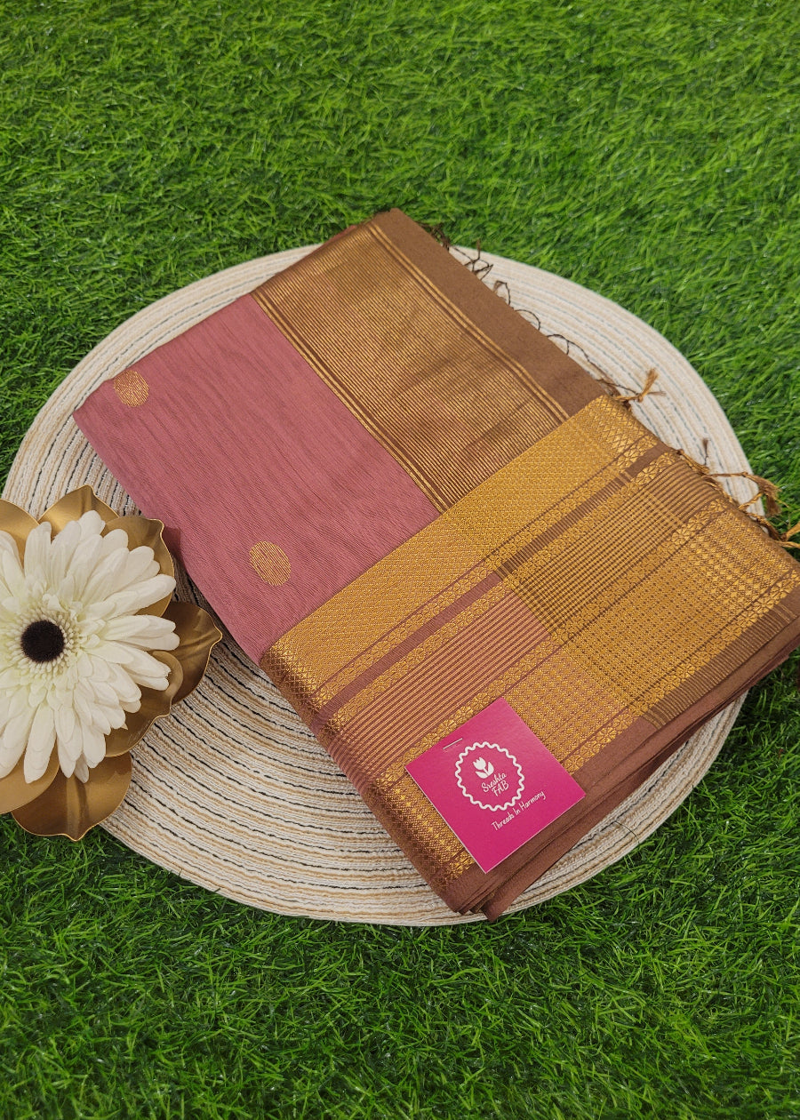 Pink And Light Chocolate Colour Pure Maheshwari Silk Cotton Saree- MP