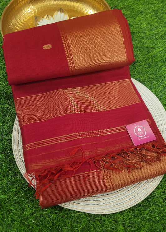 Pinkish Red Pure Maheswari Silk Cotton Saree- MP