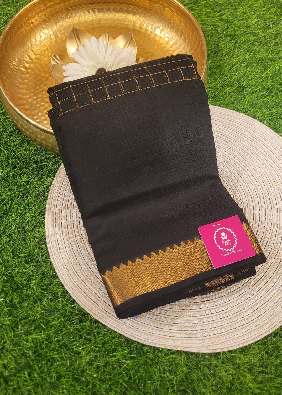 Checks Design Black Mangalgiri Silk Saree- Andhra