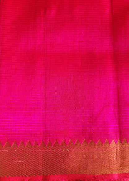 Checks Design Rani Pink Mangalgiri Silk Saree- Andhra
