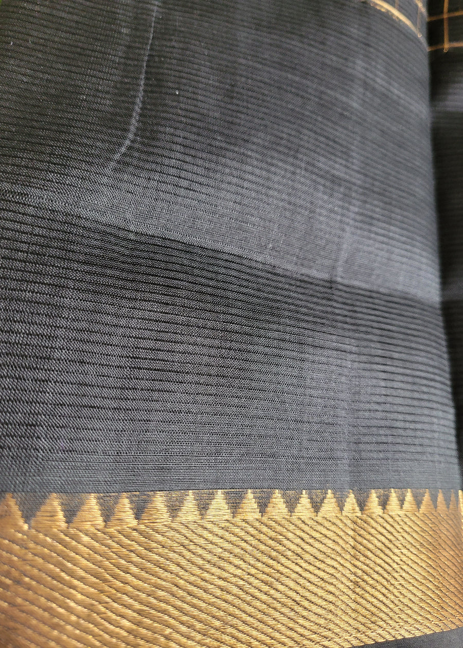 Checks Design Black Mangalgiri Silk Saree- Andhra