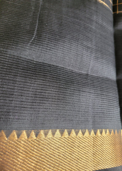 Checks Design Black Mangalgiri Silk Saree- Andhra