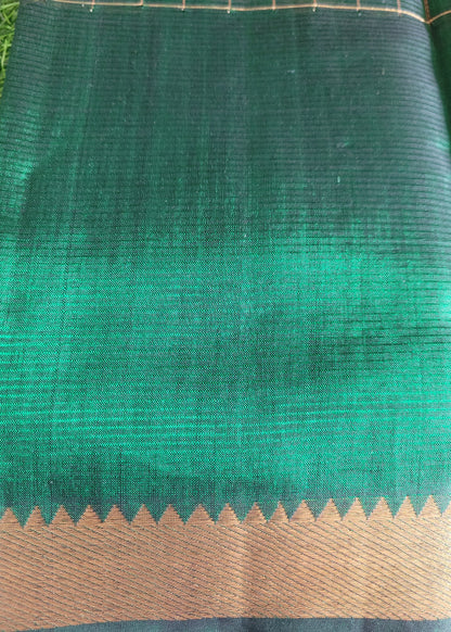 Checks Design Bottle Green Mangalgiri Silk Saree - Andhra