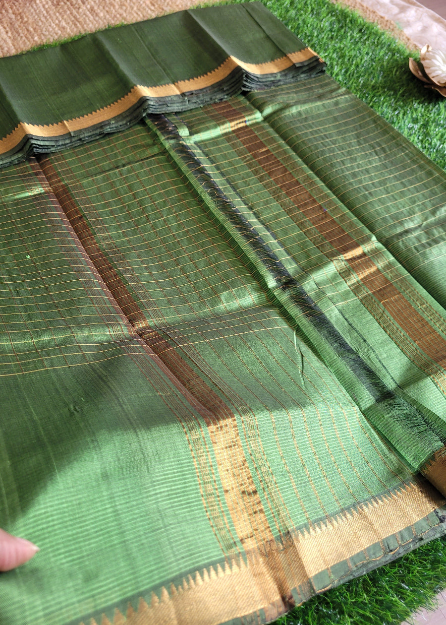 Checks Design Light Green Mangalgiri Silk Saree- Andhra