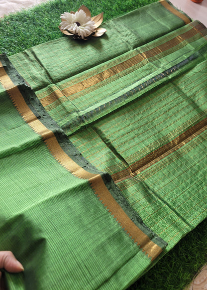 Checks Design Light Green Mangalgiri Silk Saree- Andhra