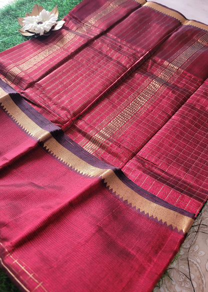 Checks Design Maroon Mangalgiri Silk Saree- Andhra