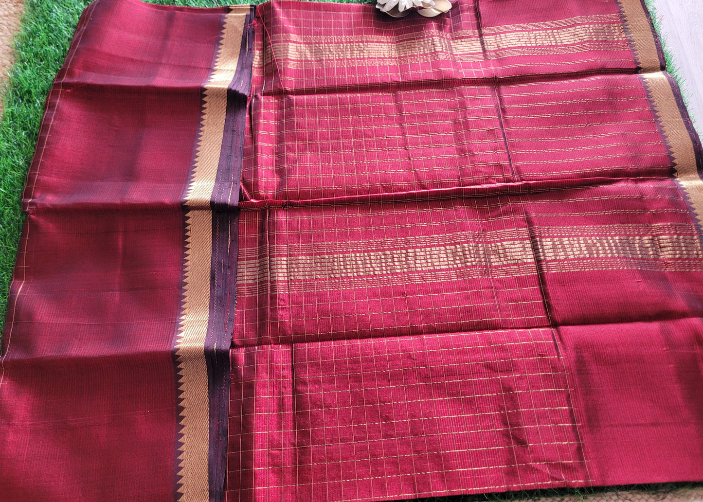 Checks Design Maroon Mangalgiri Silk Saree- Andhra