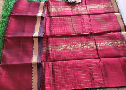 Checks Design Maroon Mangalgiri Silk Saree- Andhra