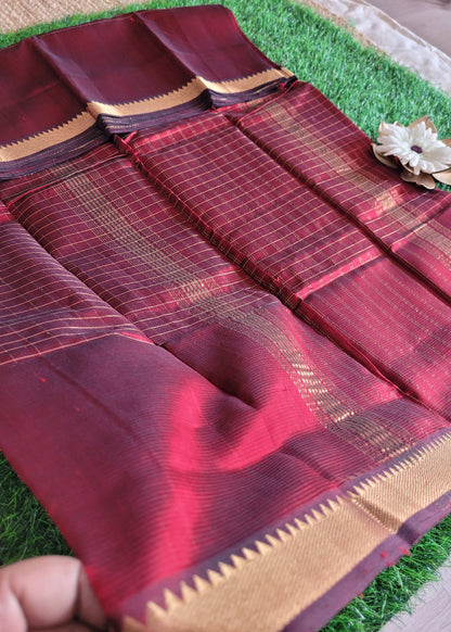 Checks Design Maroon Mangalgiri Silk Saree- Andhra