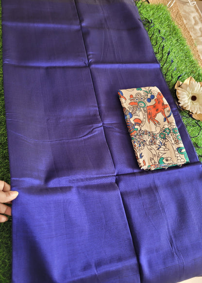Plain Mangalgiri Silk In Dark Blue-Andhra