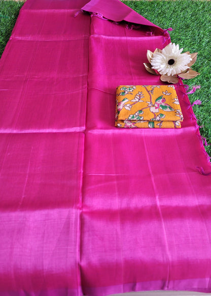Plain Mangalgiri Silk Saree In Dark Pink-Andhra