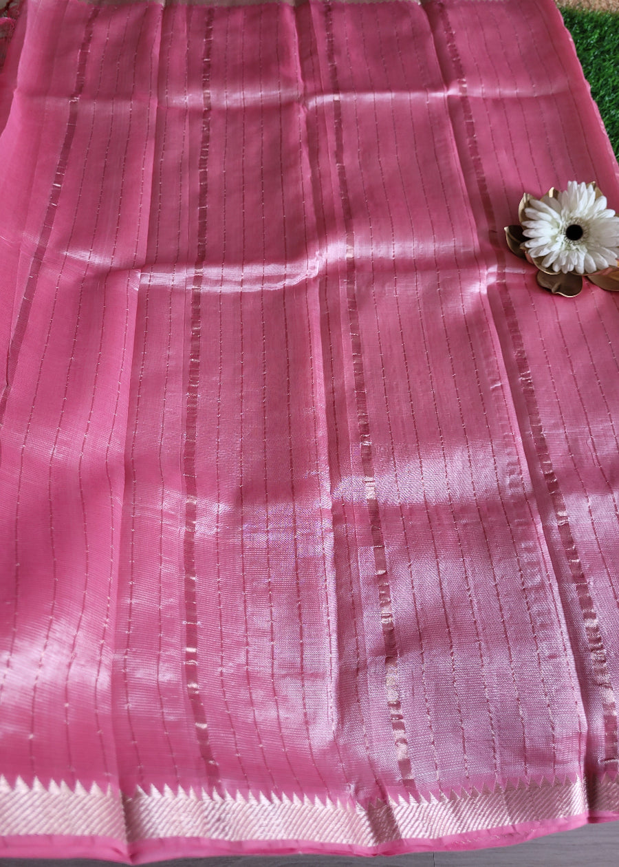 Light Pink Mangalgiri Pure Silk Saree- Andhra