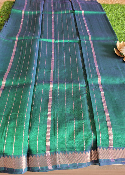 Rama Green And Blue Mangalgiri Silk Saree- Andhra