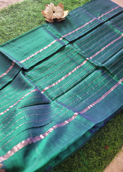 Rama Green And Blue Mangalgiri Silk Saree- Andhra
