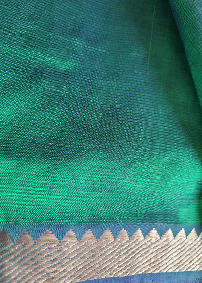 Rama Green And Blue Mangalgiri Silk Saree- Andhra