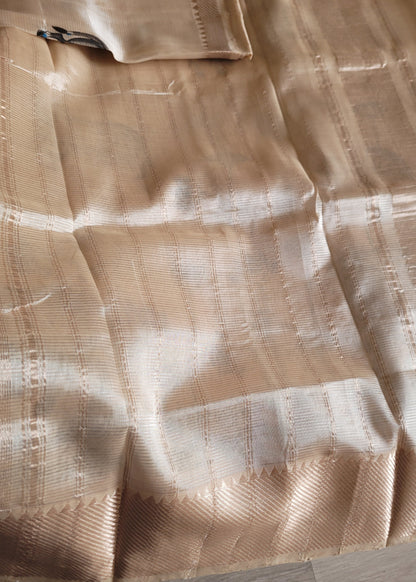 Pichwai Design Beige And Blue Mangalgiri Silk Saree- Andhra