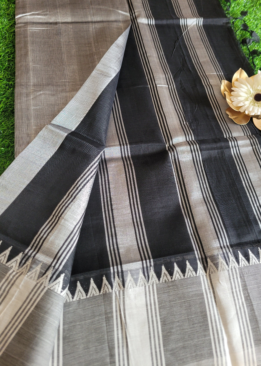 Grey And Offwhite Mangalgri Pure Silk Saree- AP