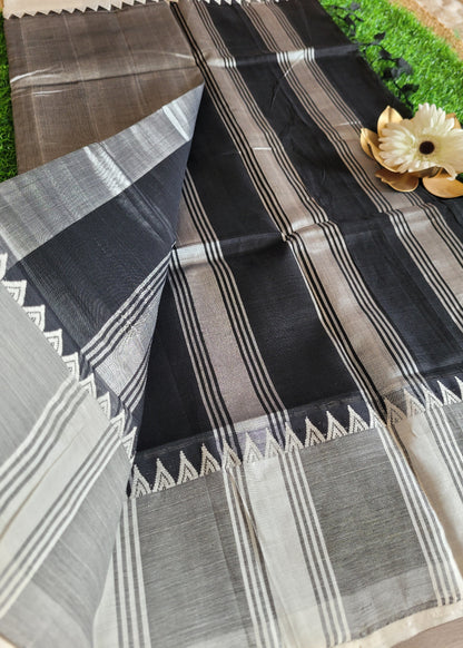 Grey And Offwhite Mangalgri Pure Silk Saree- AP