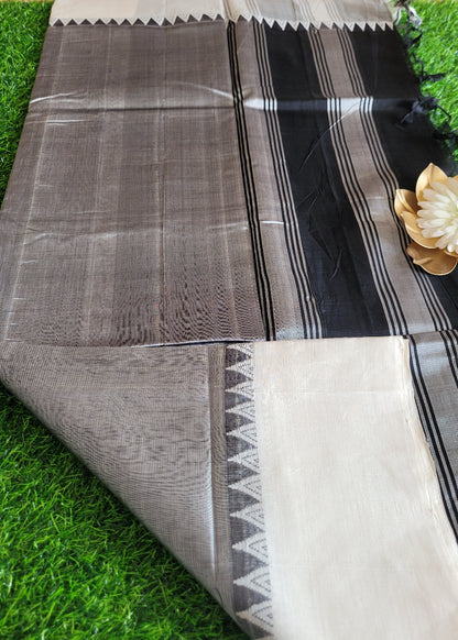 Grey And Offwhite Mangalgri Pure Silk Saree- AP