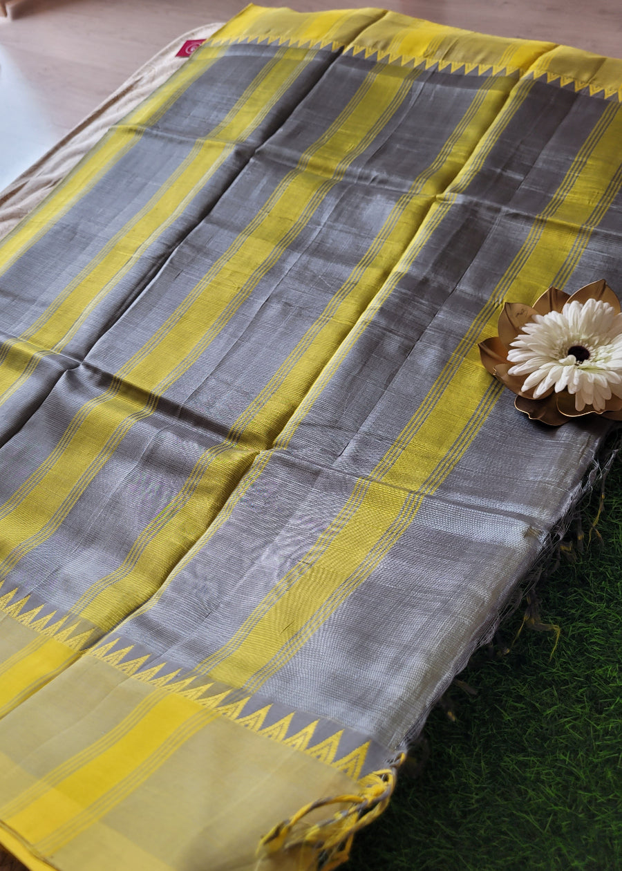 Lemon Green And Yellow Dual Toned Mangalgiri Silk Saree- Andhra